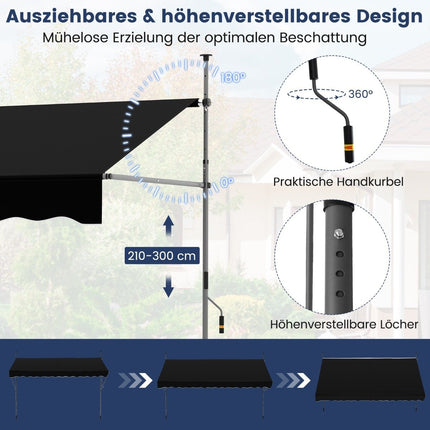 Retractable Balcony Awning, No-Drill, Adjustable Height, UV Protection