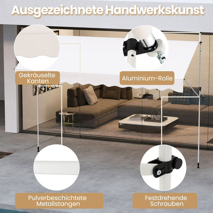 Retractable Balcony Awning, No-Drill, Adjustable Height, UV Protection
