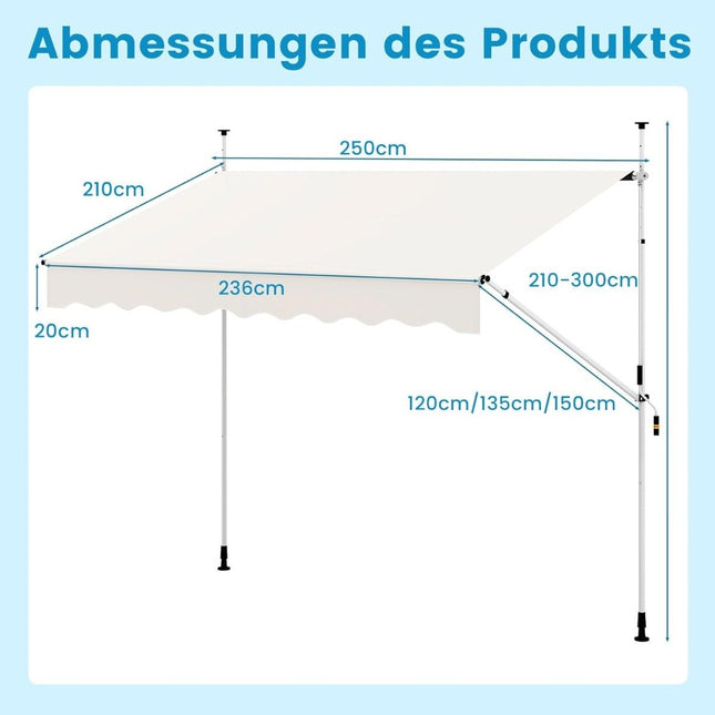 Retractable Balcony Awning, No-Drill, Adjustable Height, White