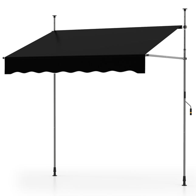 Retractable Balcony Awning, No-Drill, UV-Resistant, 200 cm, Black