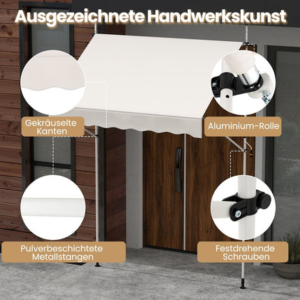 Retractable Balcony Awning, No-Drill, UV Resistant, 200 cm