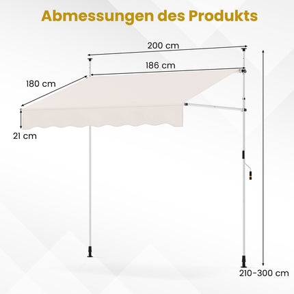 Retractable Balcony Awning, No-Drill, UV Resistant, 200 cm