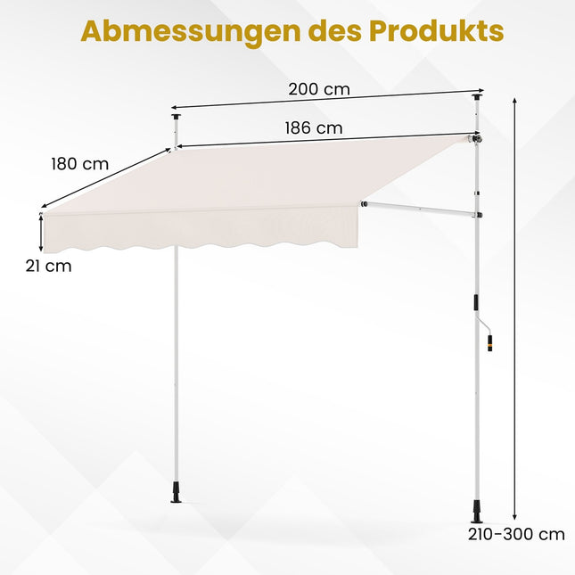 Retractable Balcony Awning, No-Drill, UV Resistant, 200 cm