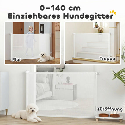 Retractable Dog Gate, 140 cm, Easy One-Hand Operation