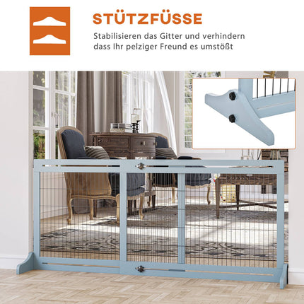 Retractable Dog Gate, Wood and Steel, 180 cm Wide