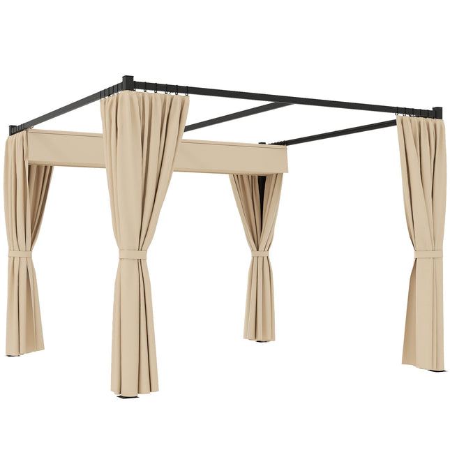 Retractable Freestanding Patio Canopy, Metal Frame, Beige