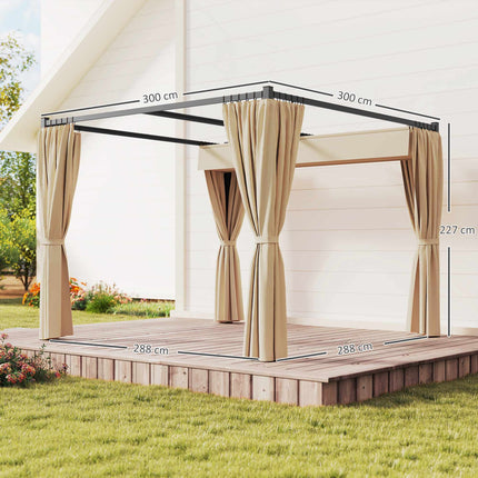 Retractable Freestanding Patio Canopy, Metal Frame, Beige