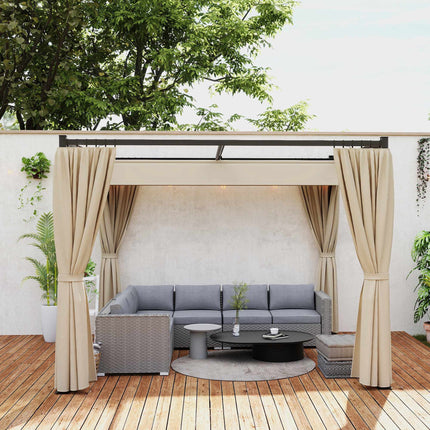 Retractable Freestanding Patio Canopy, Metal Frame, Beige