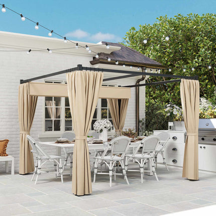 Retractable Freestanding Patio Canopy, Metal Frame, Beige