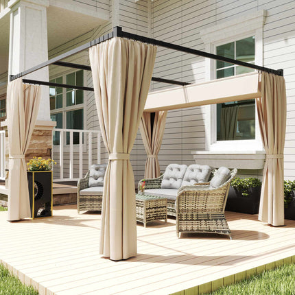 Retractable Freestanding Patio Canopy, Metal Frame, Beige