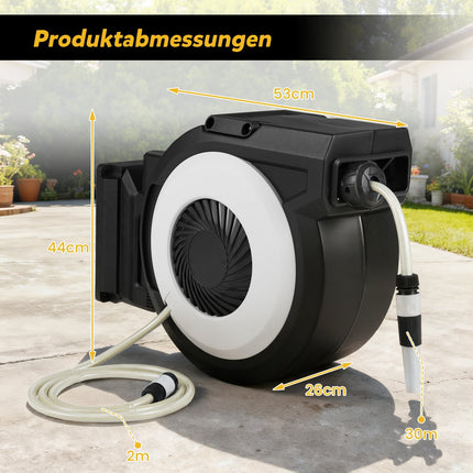 Retractable Garden Hose Reel, 30m Hose, Wall Mount Set