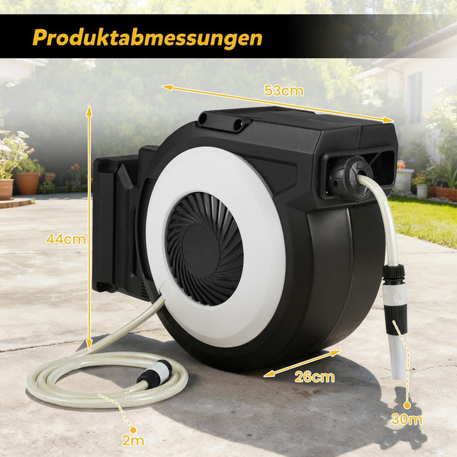 Retractable Garden Hose Reel, 30m Hose, Wall Mount Set