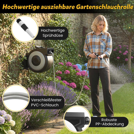Retractable Garden Hose Reel, 30m Hose, Wall Mount Set