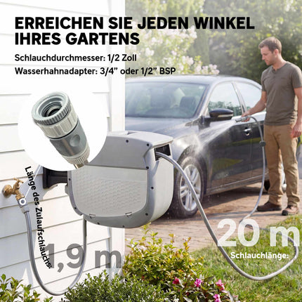 Retractable Garden Hose Reel with Wall Mount, 20m Hose