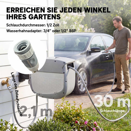 Retractable Garden Hose Reel with Wall Mount, 30m Length