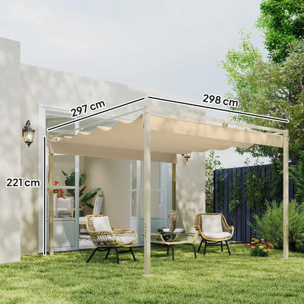 Retractable Garden Pergola, 3x3m, Khaki, UPF30+ Roof