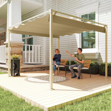 Retractable Garden Pergola, 3x3m, Khaki, UPF30+ Roof