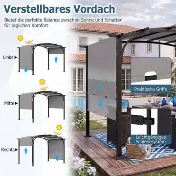 Retractable Outdoor Pergola, 305x242 cm, Grey Fabric