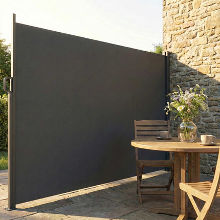 Retractable Outdoor Privacy Screen, Water-Resistant, UV 50+, 420x185 cm, Dark Grey