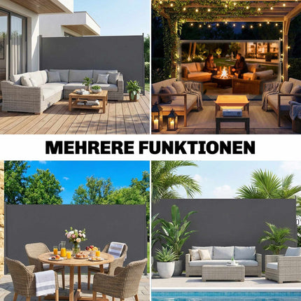 Retractable Outdoor Privacy Screen, Water-Resistant, UV 50+, 420x185 cm, Dark Grey