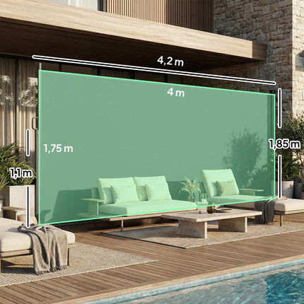 Retractable Outdoor Privacy Screen, Water-Resistant, UV 50+, 420x185 cm, Dark Grey