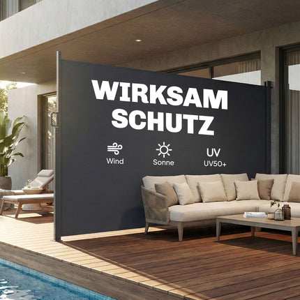 Retractable Outdoor Privacy Screen, Water-Resistant, UV 50+, 420x185 cm, Dark Grey