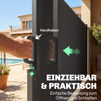 Retractable Outdoor Privacy Screen, Water-Resistant, UV 50+, 420x185 cm, Dark Grey