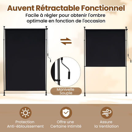 Retractable Outdoor Roller Shade, Crank, 150cm, 220-310cm
