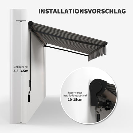 Retractable Patio Awning, Weatherproof, 350x250 cm, Gray/White