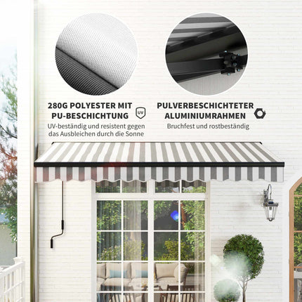 Retractable Patio Awning, Weatherproof, 395 x 250 cm, Gray/White