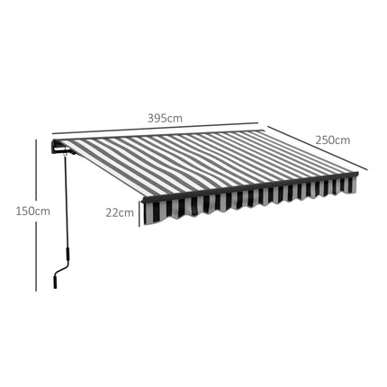 Retractable Patio Awning, Weatherproof, 395 x 250 cm, Gray/White
