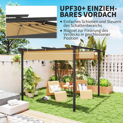 Retractable Pergola 3x3m, Metal Frame, UPF30+ Canopy