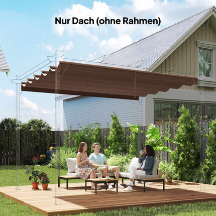 Retractable Pergola Canopy 3x3m, Weatherproof, Coffee