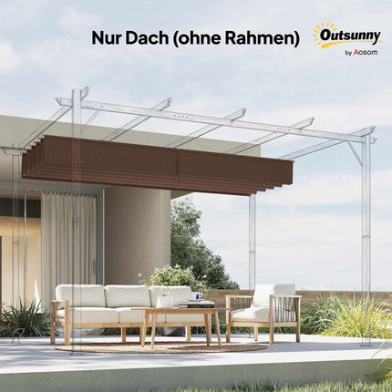 Retractable Pergola Canopy 3x3m, Weatherproof, Coffee