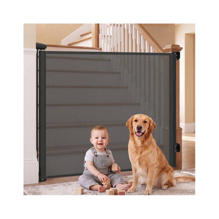 Retractable Safety Gate 140 cm for Babies and Dogs, Black, 97 cm High