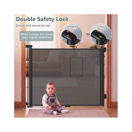 Retractable Safety Gate 140 cm for Babies and Dogs, Black, 97 cm High