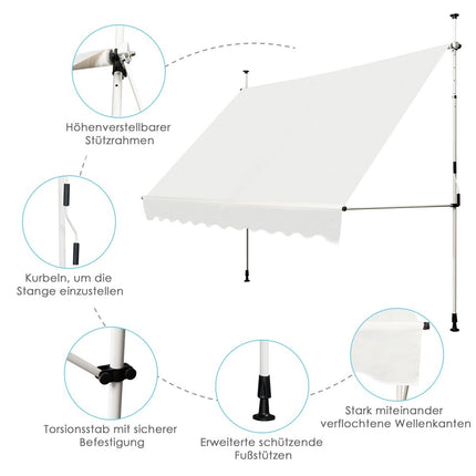 Retractable Sunshade Awning, 300 x 120 cm, Beige