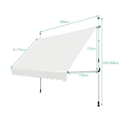 Retractable Sunshade Awning, 300 x 120 cm, Beige