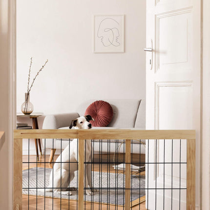 Retractable security gate in natural wood