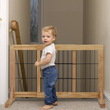 Retractable security gate in natural wood