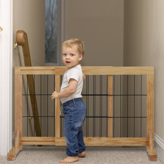 Retractable security gate in natural wood
