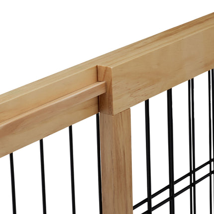 Retractable security gate in natural wood