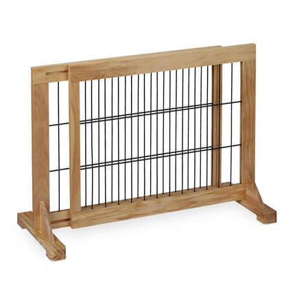 Retractable security gate in natural wood