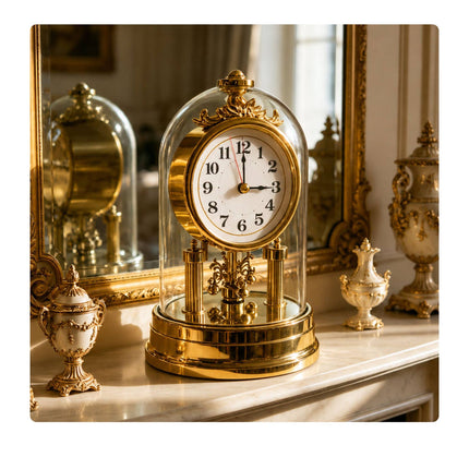 Retro Gold Desk Clock with Rotating Pendulum