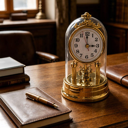 Retro Gold Desk Clock with Rotating Pendulum