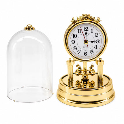 Retro Gold Desk Clock with Rotating Pendulum