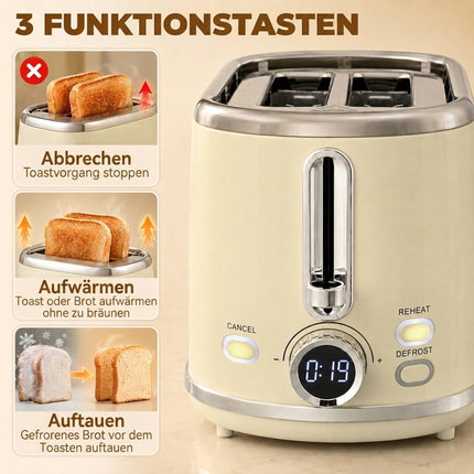 Retro Kettle & Toaster Set with LED Display, Cream