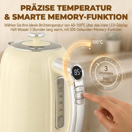 Retro Kettle & Toaster Set with LED Display, Cream