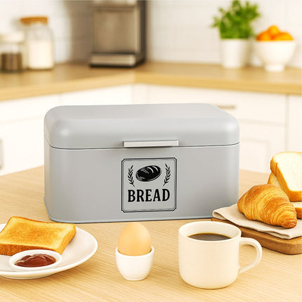 Retro Metal Bread Box with Lid – Compact Storage