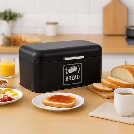 Retro Metal Bread Box with Lid & Handle